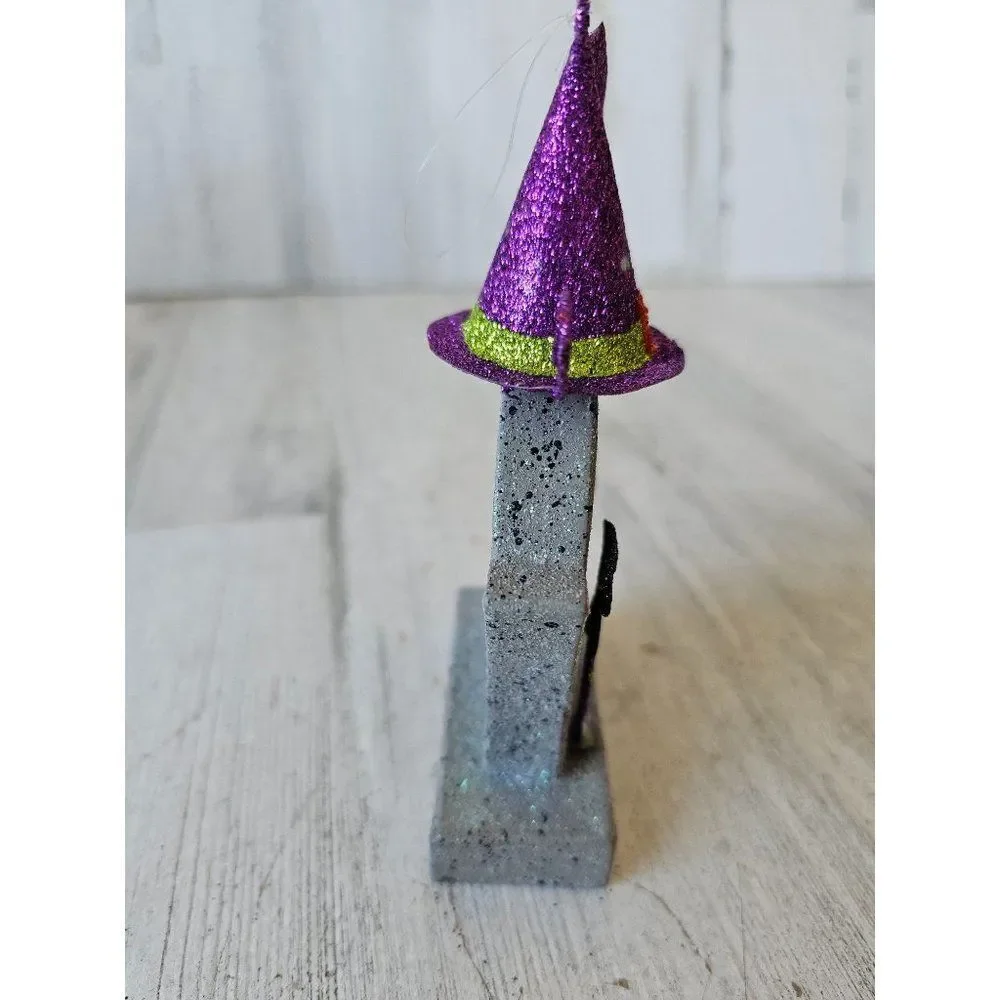 Pier 1 glitter witch tombstone ornament‎ Halloween decor rare vintage rip